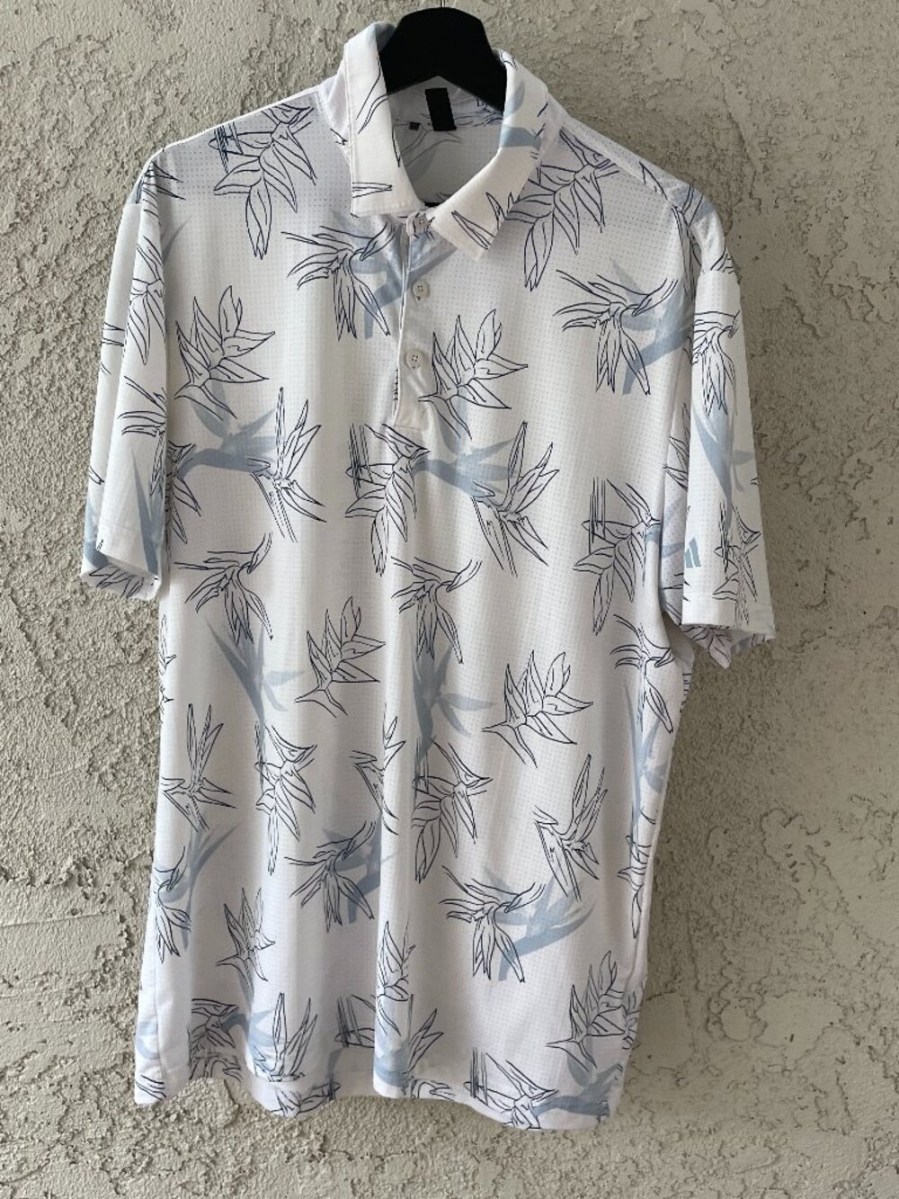 Adidas Men's Size Large Bird of Paradise Floral Performance Golf Polo White Blue